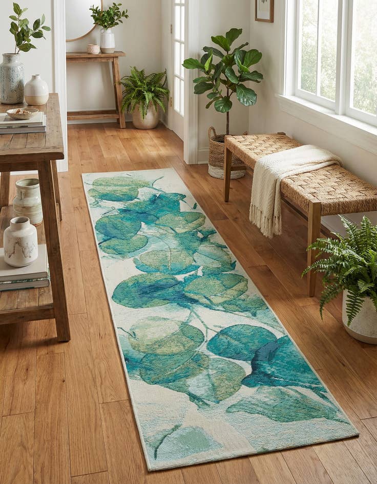 Detail image of 2' x 8' Easy-Clean Botanical Indoor / Outdoor Runner Rug