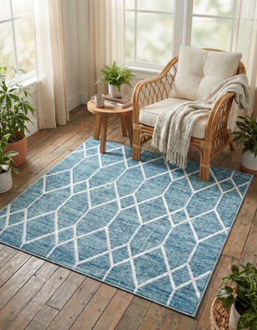 Blue Lattice Trellis Square Rug