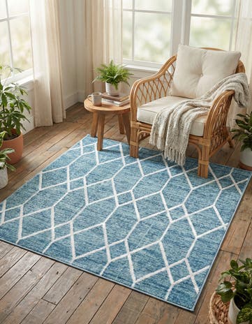 Blue Lattice Trellis Square Rug