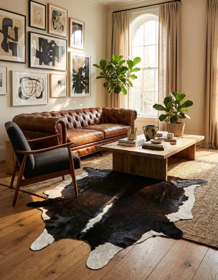 Detail image of 5' 10 x 6' 6 Cowhide Leather Square Rug