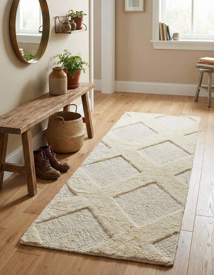 Detail image of 2' x 6' 1 Hand Woven Lattice Wool Runner Rug