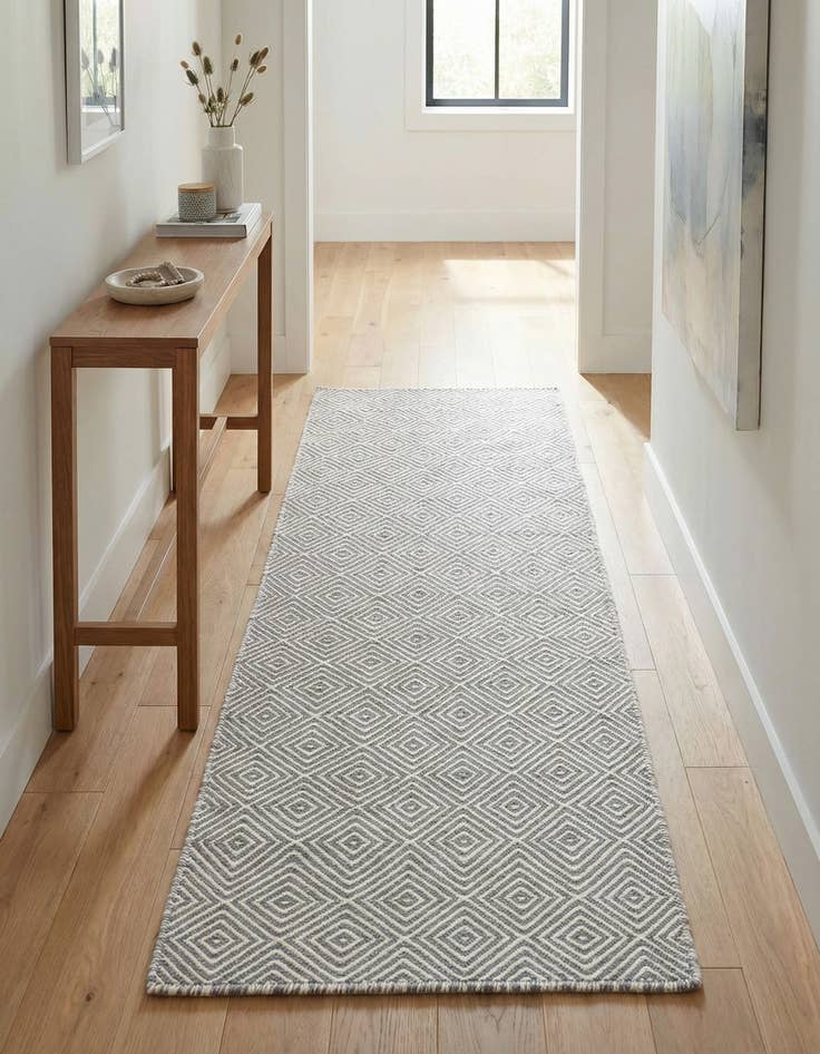 Detail image of 2' x 6' 1 Hand Woven Geo Trellis Flatweave Runner Rug