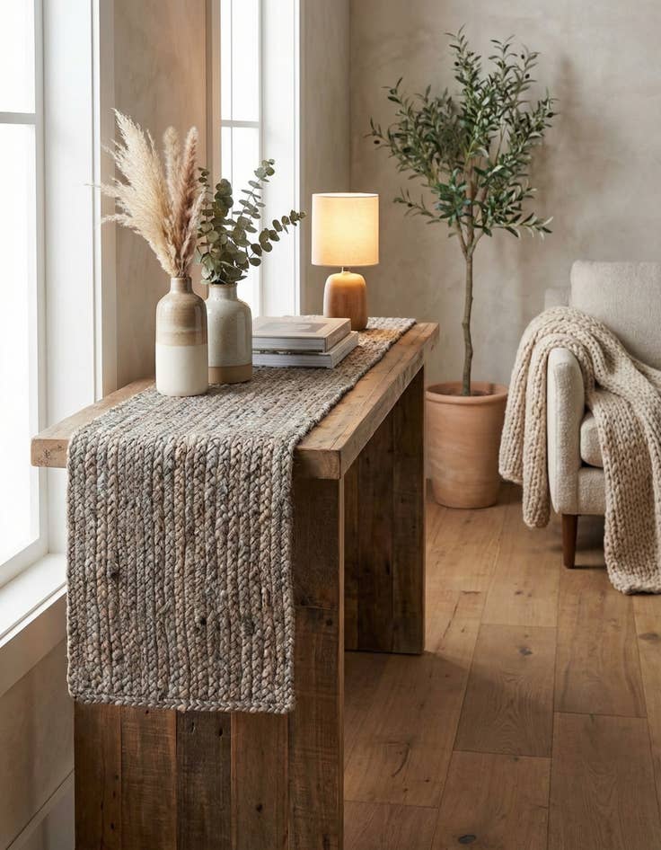 Detail image of 1' 2 x 5' 1  Hand Woven Braided Jute Table Runner Rug