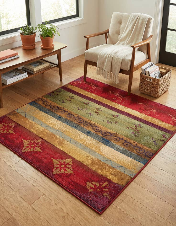 Detail image of 5' 3 x 5' 3 Washable Modern Indoor / Outdoor Square Rug