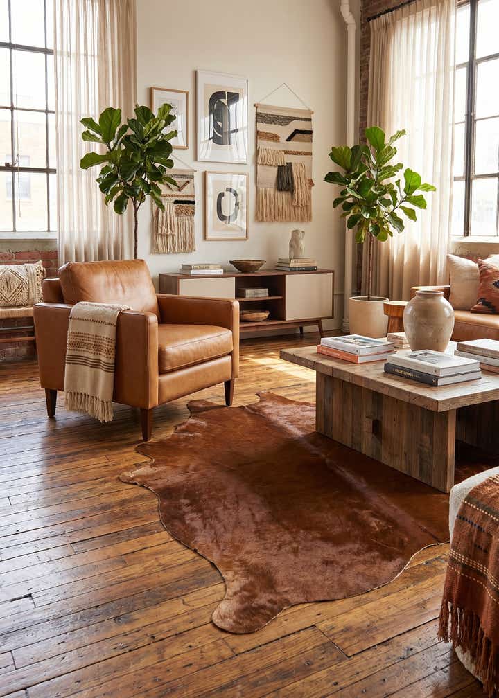 5' 7 x 6' 5 Cowhide Leather Rug