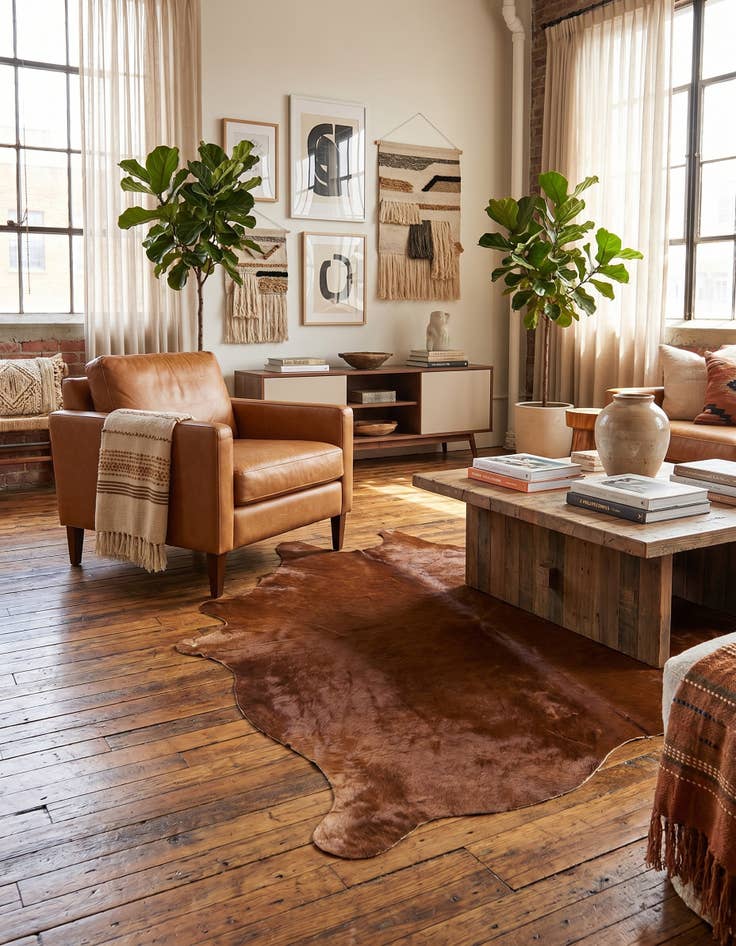 Detail image of 5' 7 x 6' 5 Cowhide Leather Rug