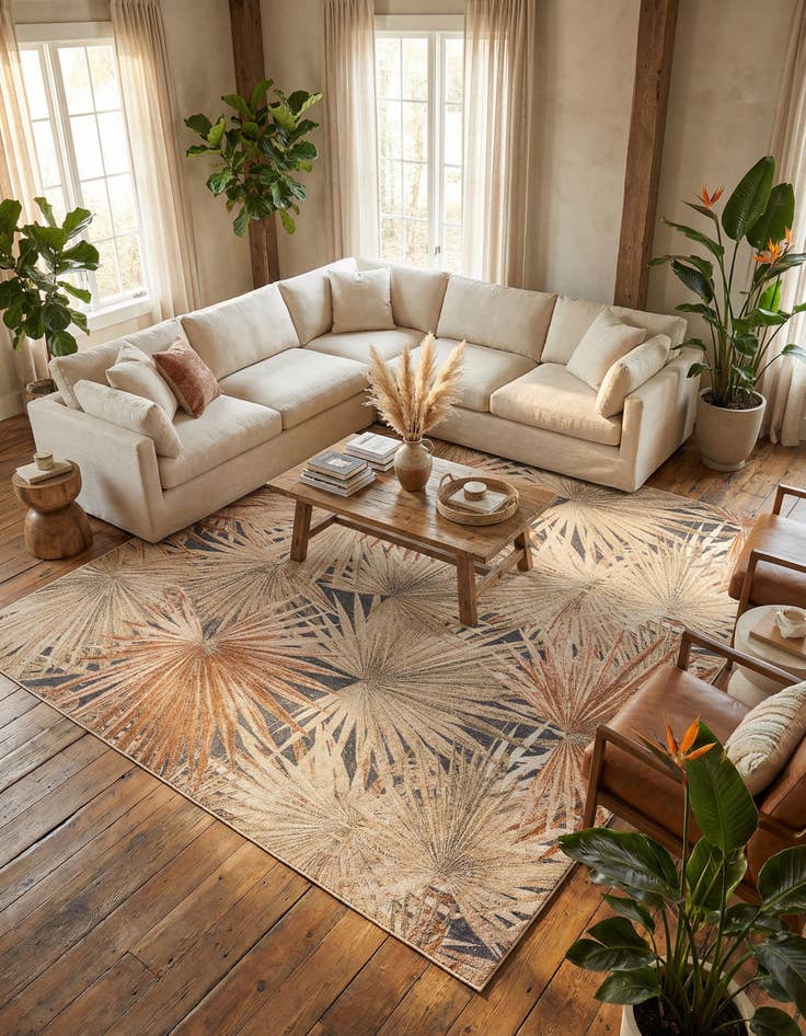 Detail image of 10' x 10'  Washable Botanical Indoor / Outdoor Square Rug