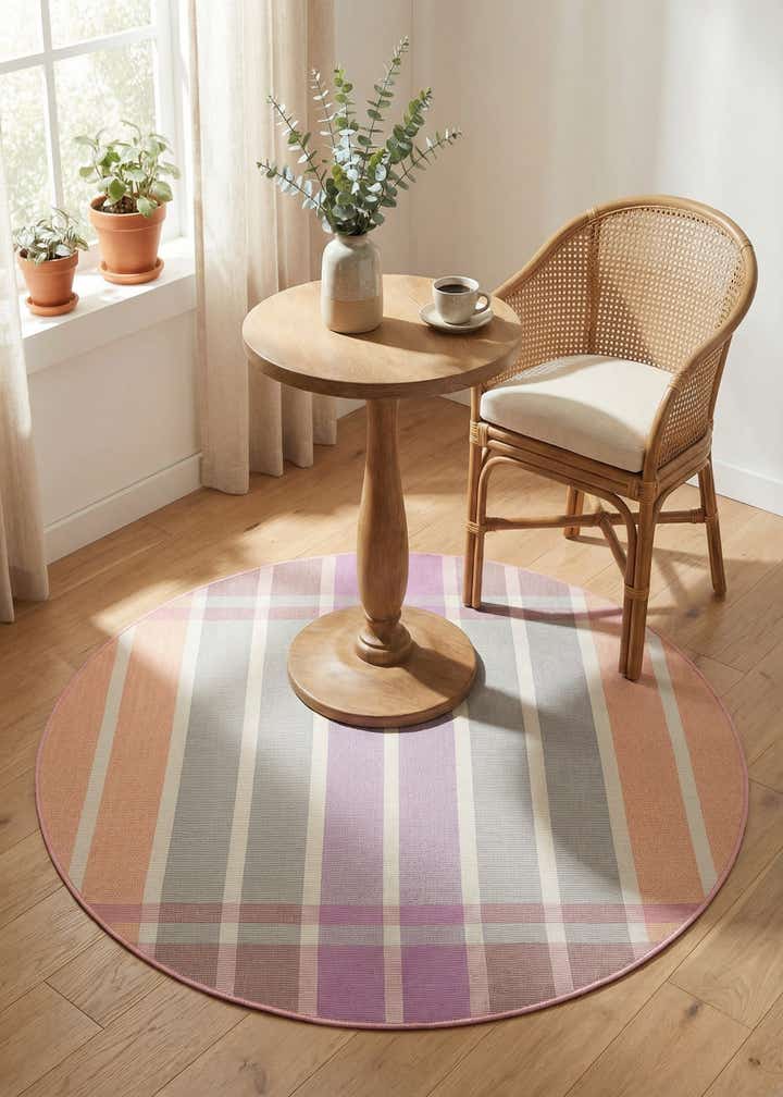4' x 4' Easy-Clean Striped Indoor / Outdoor Round Rug