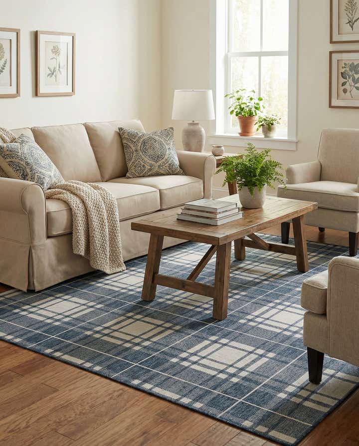 7' 10 x 10' Easy-Clean Checkered Indoor / Outdoor Rug