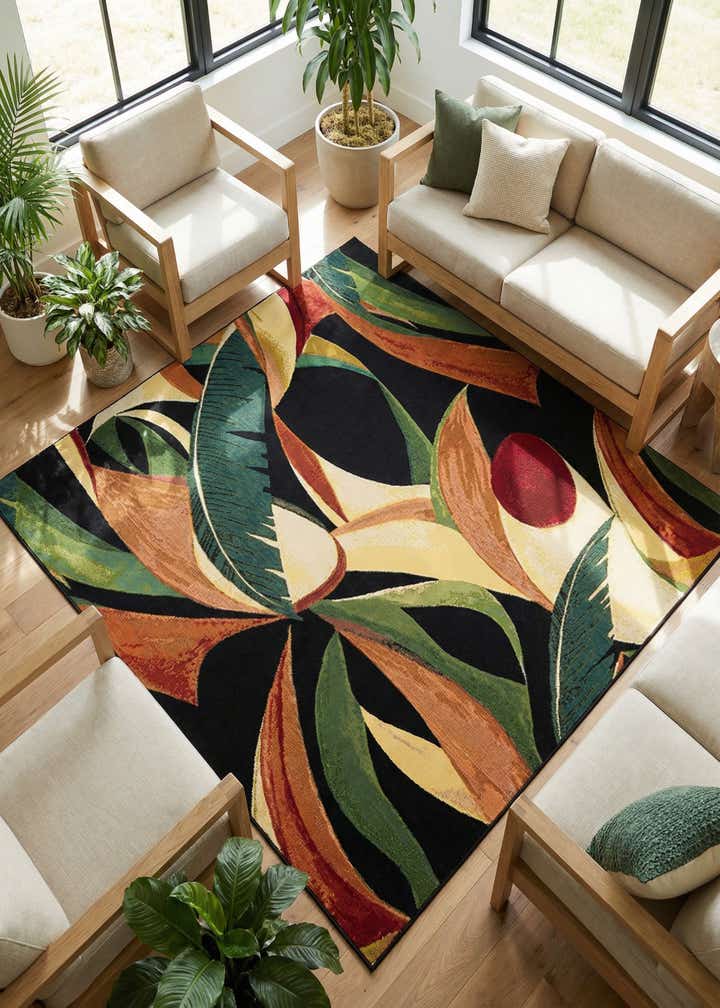 6' x 6' Easy-Clean Botanical Indoor / Outdoor Square Rug