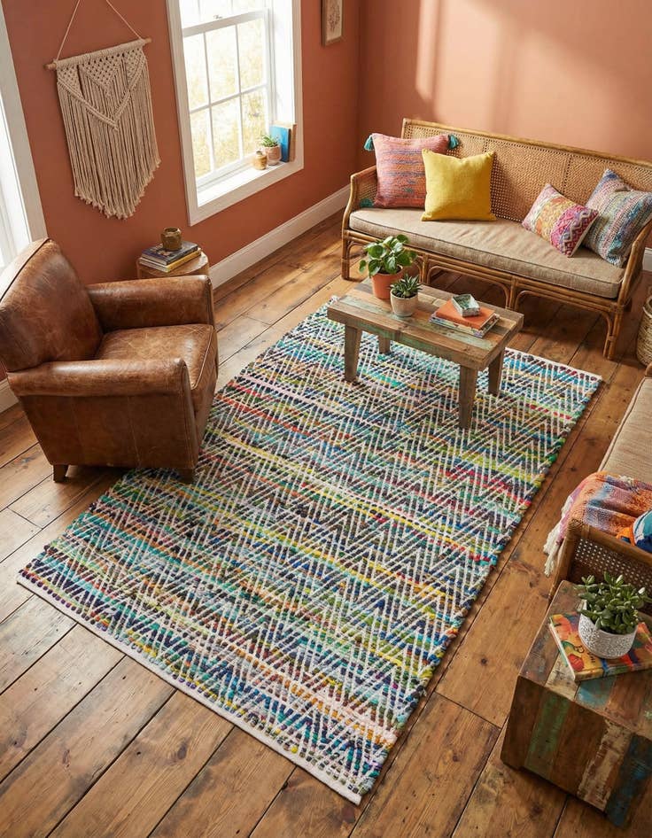 Detail image of 4' 1 x 6' 1 Hand Woven Chindi Chevron Rug