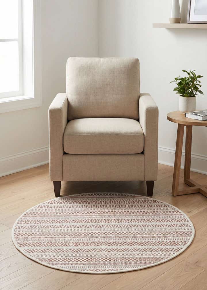 3' x 3' Easy-Clean Striped Indoor / Outdoor Round Rug