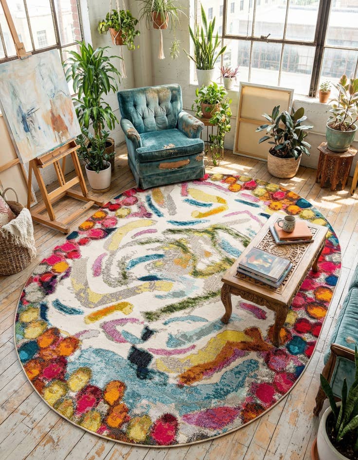 Detail image of 7' 10 x 10'  Washable Vivid Oval Rug