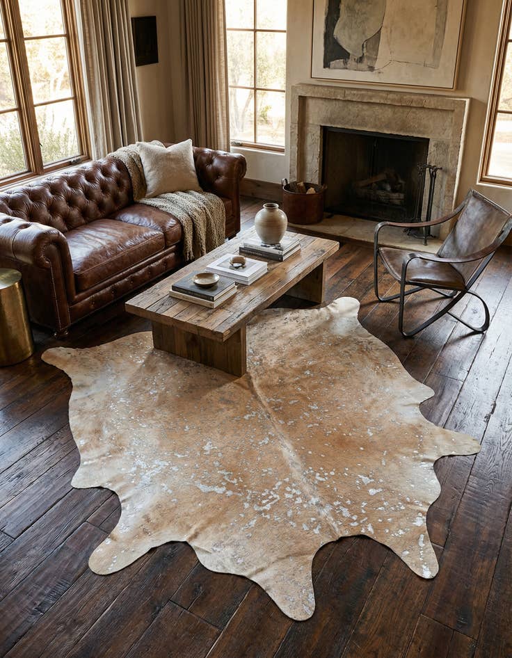 Detail image of 5' 7 x 6' Cowhide Leather Square Rug