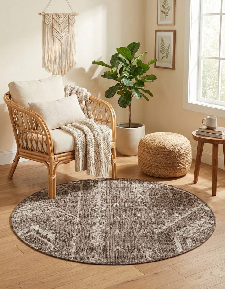 Detail image of 3' x 3' Washable Bohemian Indoor / Outdoor Round Rug