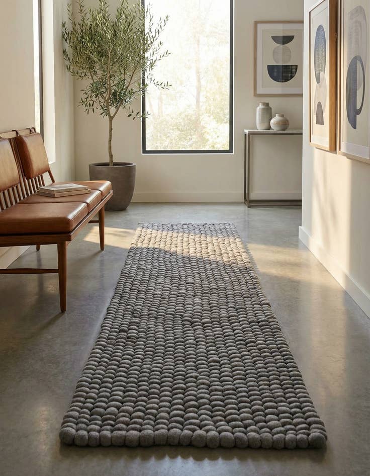 Detail image of 2' 2 x 6' 1 Felt Ball Wool Runner Rug