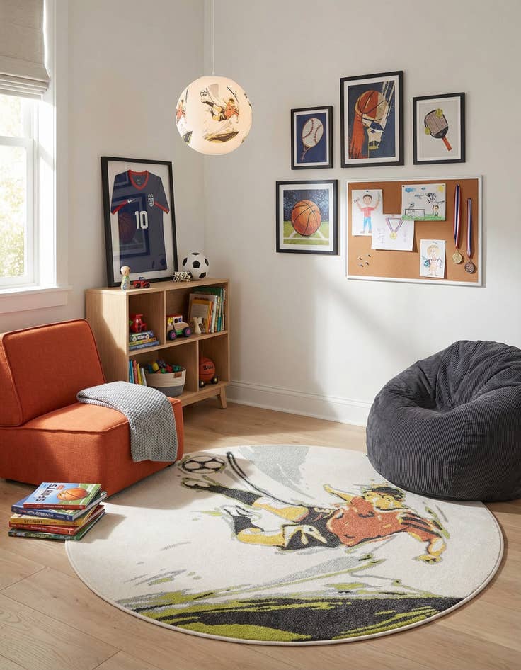 Detail image of 5' 3 x 5' 3 Soccer Player Whimsy Kids Round Rug