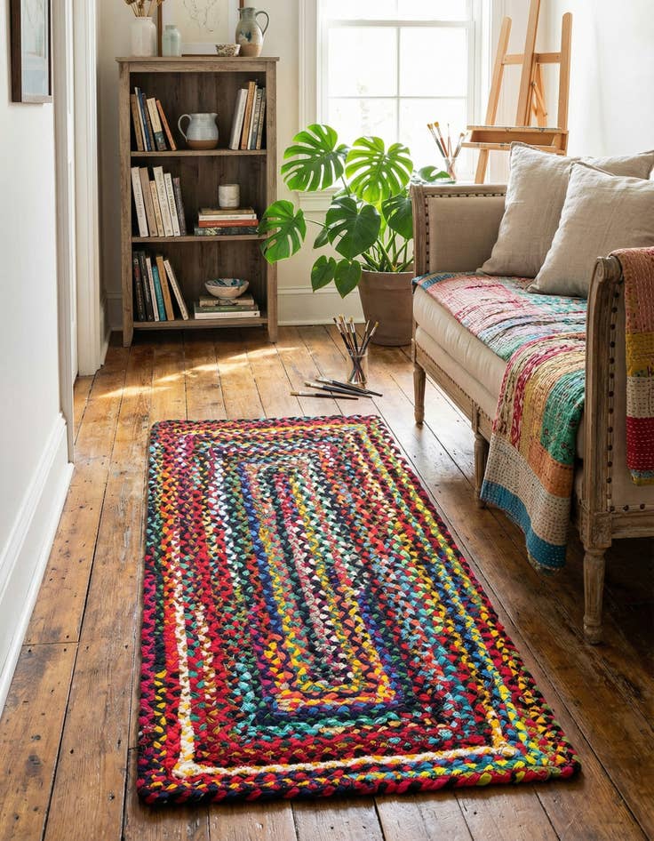 Detail image of 2' x 4' 1 Handmade Braided Chindi Runner Rug