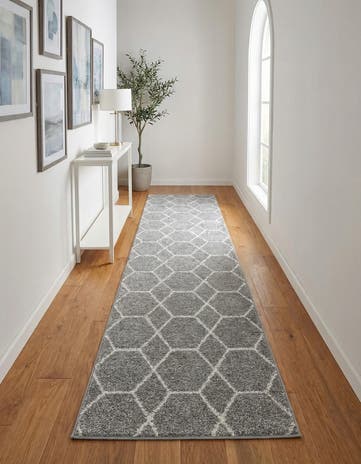 Light Gray Trellis Frieze Runner Rug
