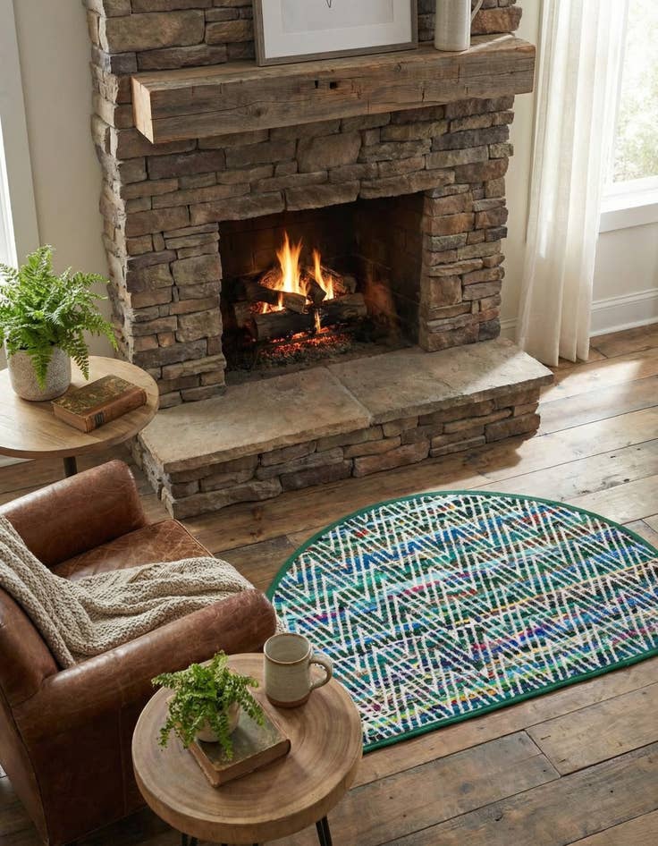 Detail image of 2' 2 x 3' 7  Hand Woven Chindi Chevron Hearth Rug
