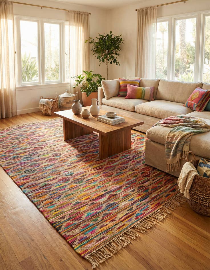 Detail image of 9' x 12'  Hand Woven Chindi Trellis Rug