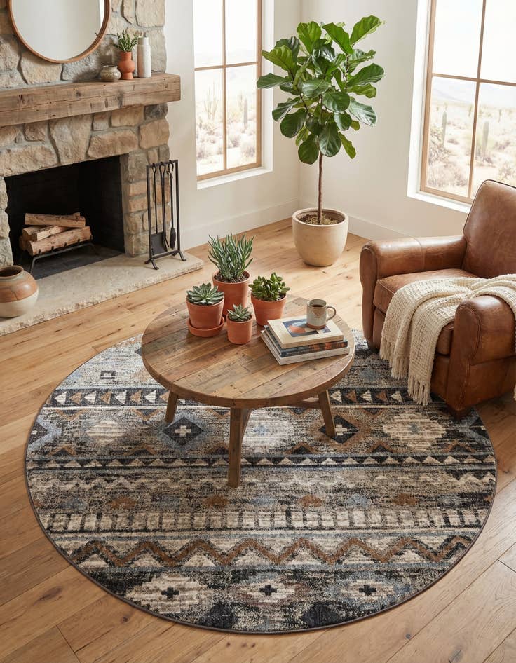 Detail image of 7' x 7' Eco Southwestern Round Rug