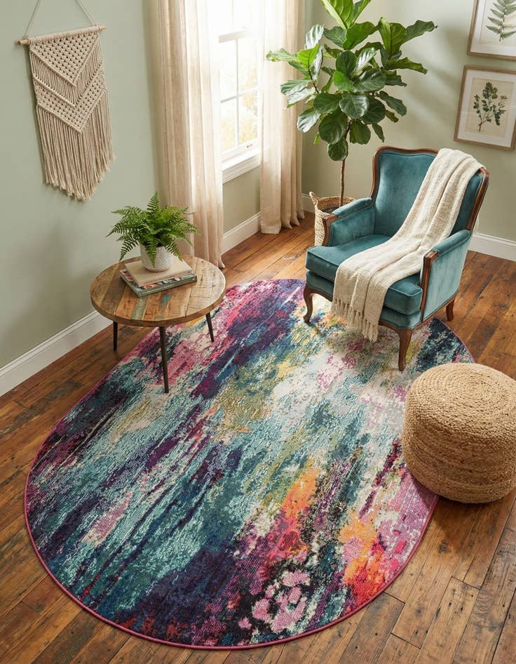 Detail image of 5' 3 x 8' Washable Theia Oval Rug