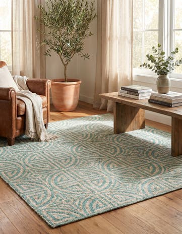 Blue and Ivory Hand Woven Chenille Jute Square Rug