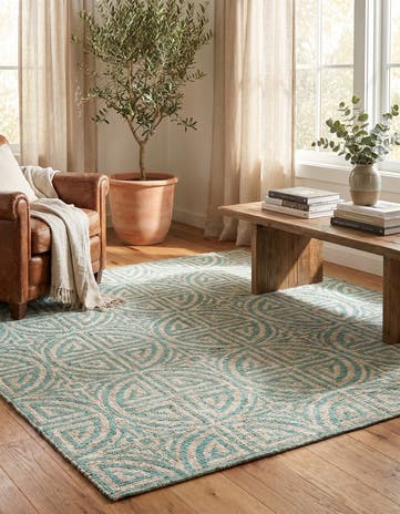 Blue and Ivory Hand Woven Chenille Jute Square Rug