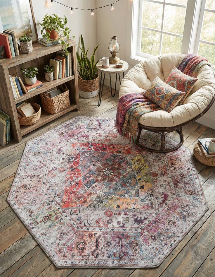Detail image of 5' x 5'  Washable Yara Octagon Rug