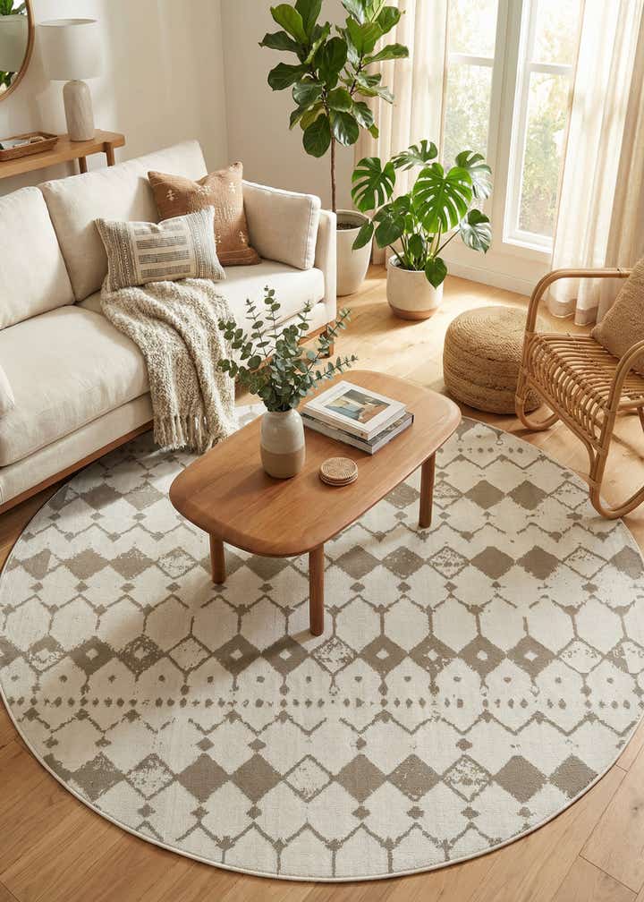 7' x 7' Easy-Clean Trellis Indoor / Outdoor Round Rug