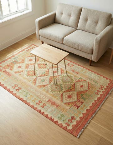 3' 7 x 5' 8 Hand Woven Kilim Waziri Wool Rug