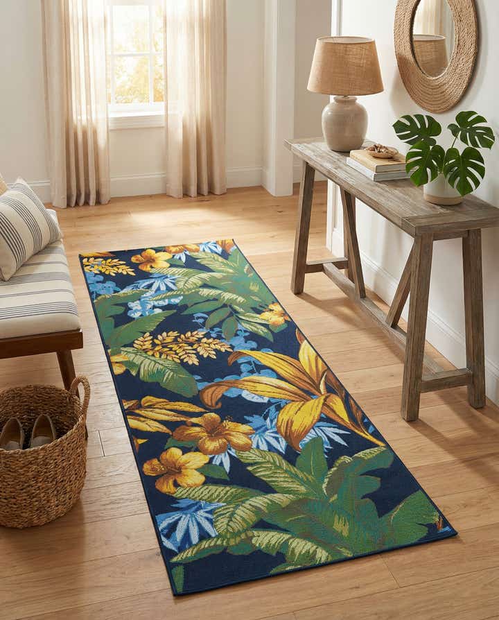 2' 7 x 7' Easy-Clean Botanical Indoor / Outdoor Runner Rug