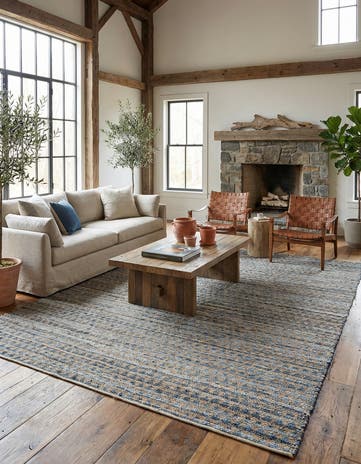 Navy Blue Hand Woven Chindi Jute Rug
