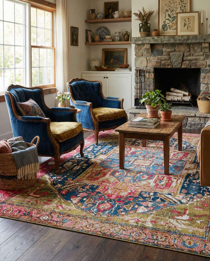 5' 3 x 8' Easy-Clean Traditional Indoor / Outdoor Rug
