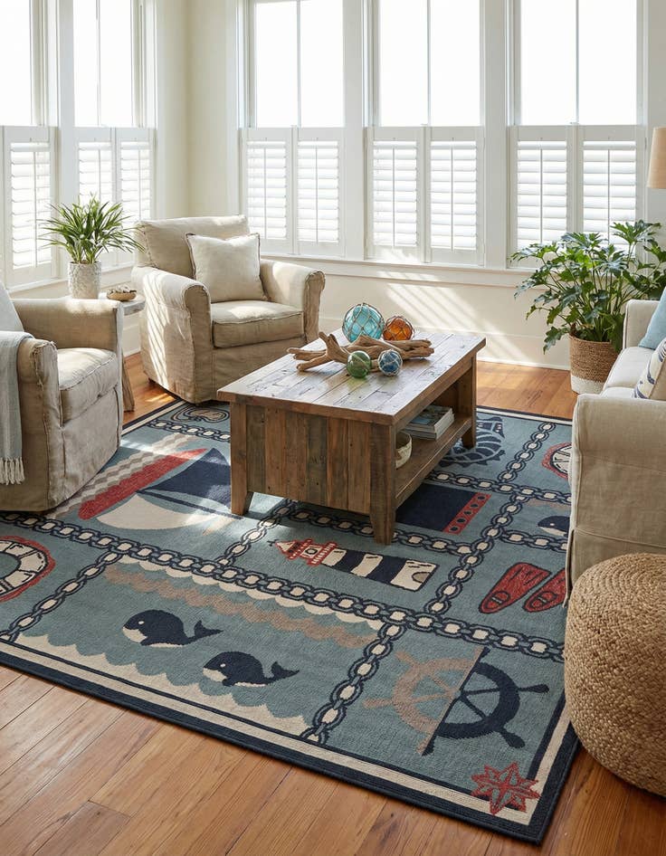 Detail image of 7' 10 x 7' 10 Washable Coastal Indoor / Outdoor Square Rug