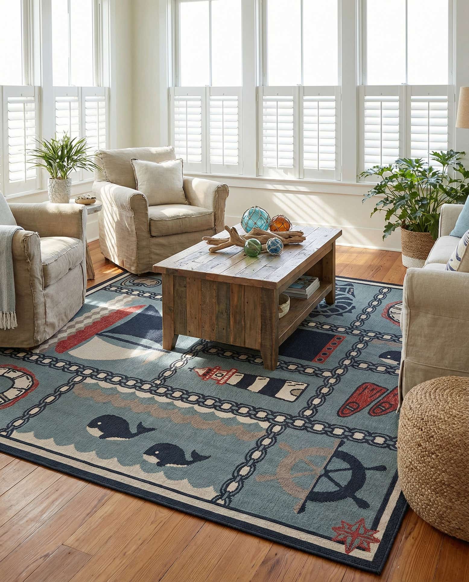 7' 10 x 7' 10 Easy-Clean Coastal Indoor / Outdoor Square Rug