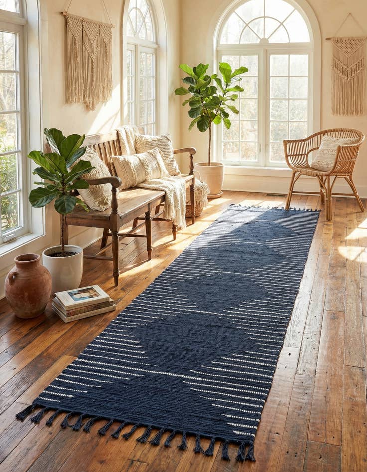 Detail image of 2' 7 x 10'  Hand Woven Chindi Cotton Runner Rug