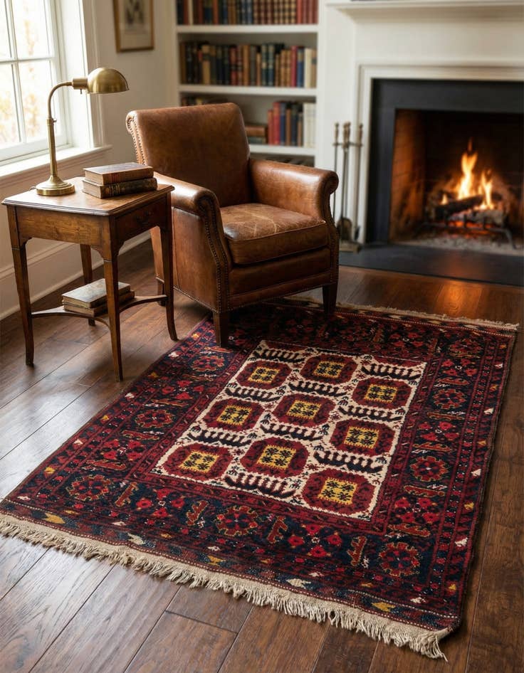 Detail image of 3' 10 x 4' 10 Hand Knotted Afghan Akhche Wool Rug