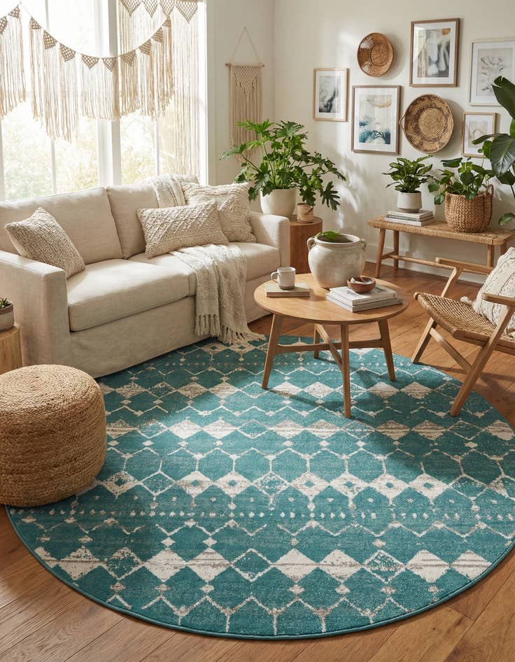 Detail image of 7' x 7' Easy-Clean Trellis Indoor / Outdoor Round Rug