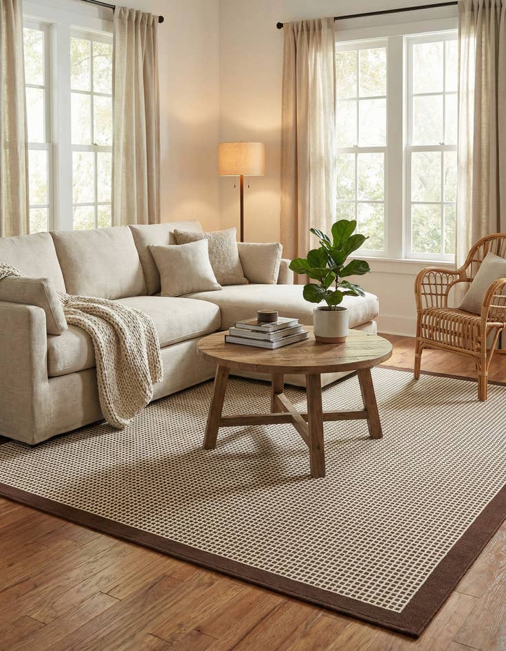 Detail image of 7' 10 x 7' 10 Washable Border Indoor / Outdoor Square Rug