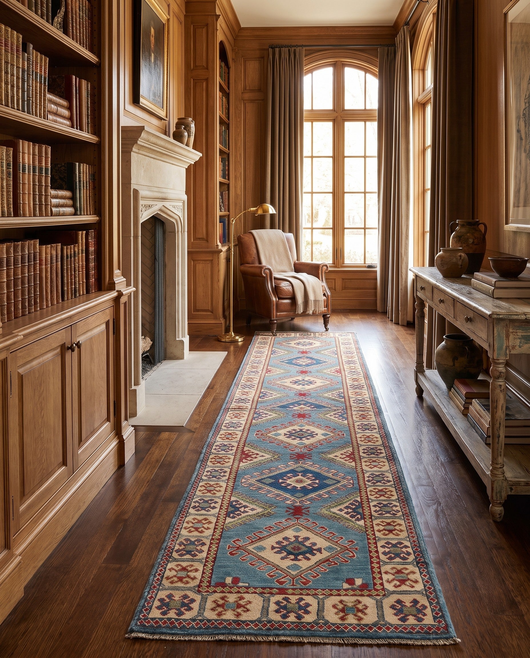 85cm x 395cm Hand Knotted Kazak Runner Rug
