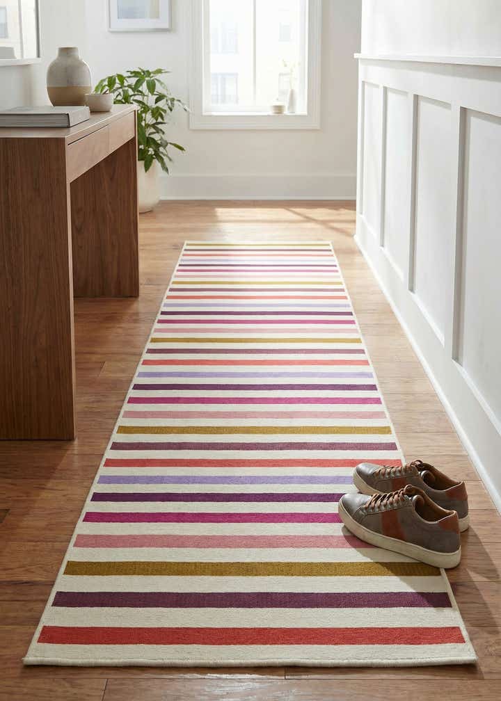 2' 7 x 12' Easy-Clean Striped Indoor / Outdoor Runner Rug