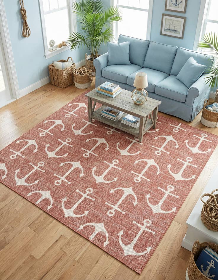 Detail image of 7' 10 x 7' 10  Washable Coastal Indoor / Outdoor Square Rug