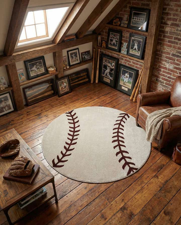 5' 3 x 5' 3 Sports Washable Round Rug