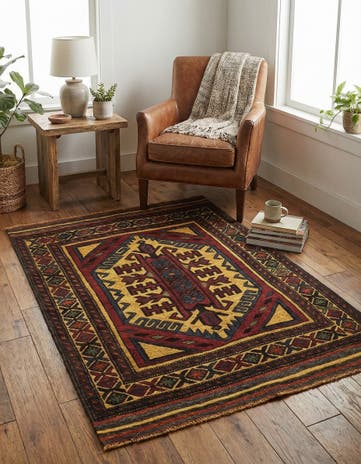 3' 1 x 4' 4 Hand Knotted Sumak Wool Rug