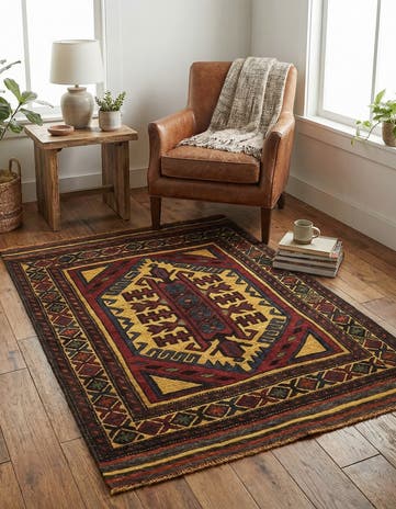 3' 1 x 4' 4 Hand Knotted Sumak Wool Rug
