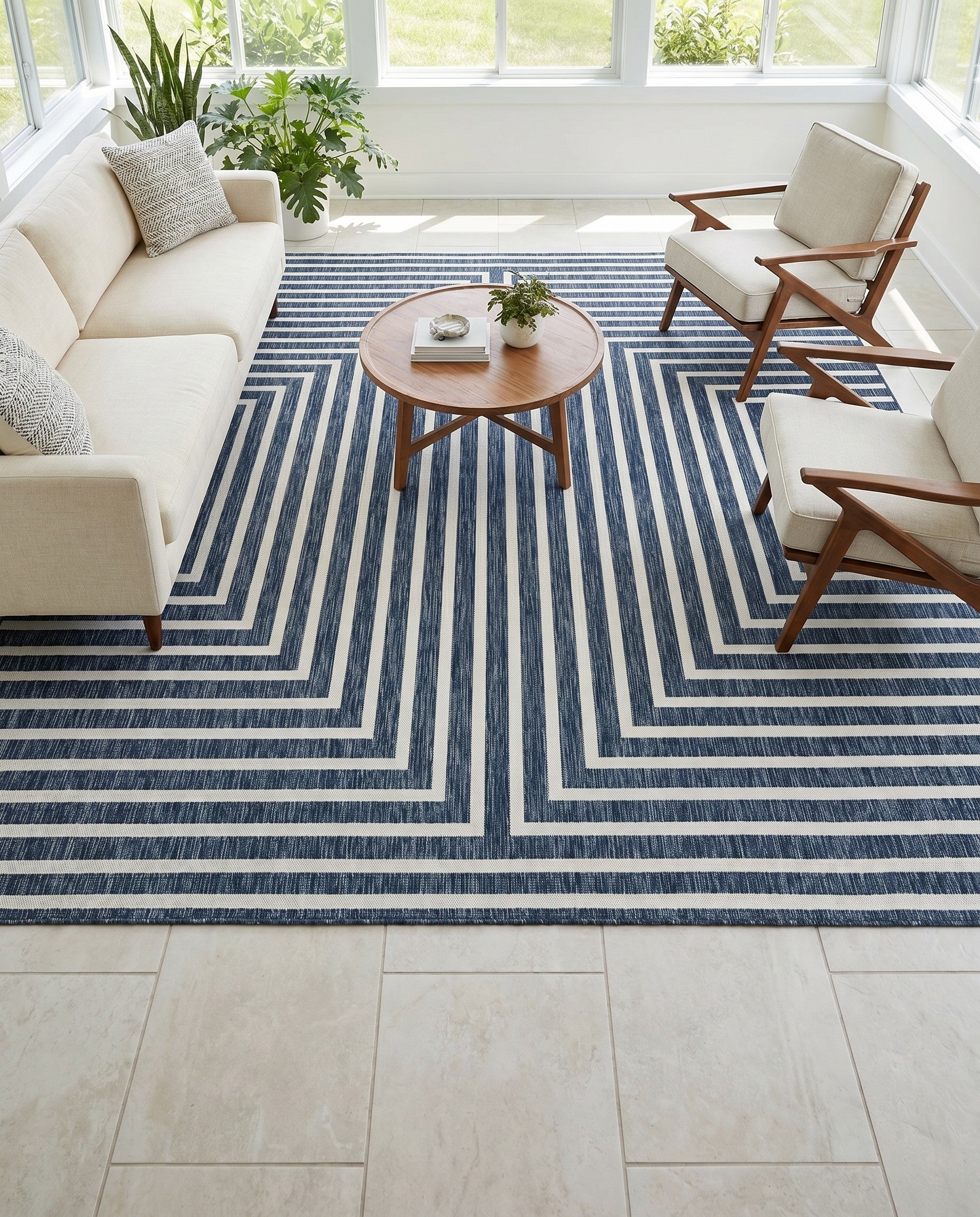 Blue Easy-Clean Modern Indoor / Outdoor Square Rug