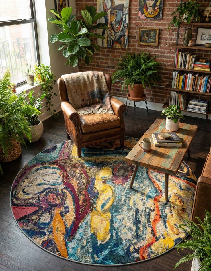 Detail image of 5' 3 x 5' 3  Washable Haerfest Round Rug