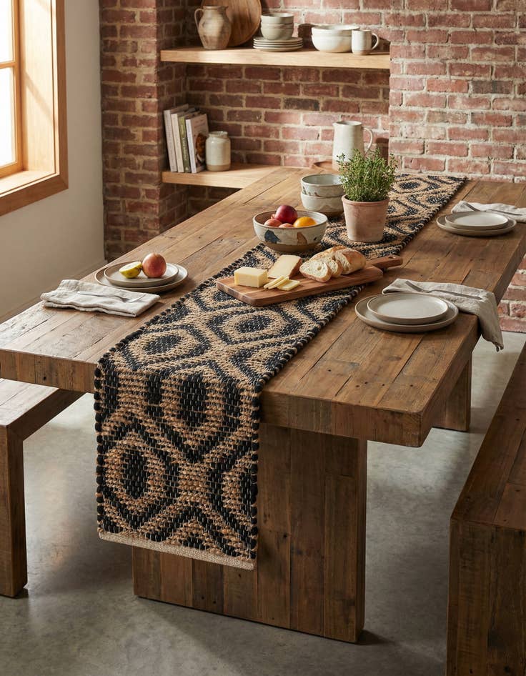 Detail image of 1' 2 x 4' 1  Hand Woven Chindi Jute Table Runner Rug